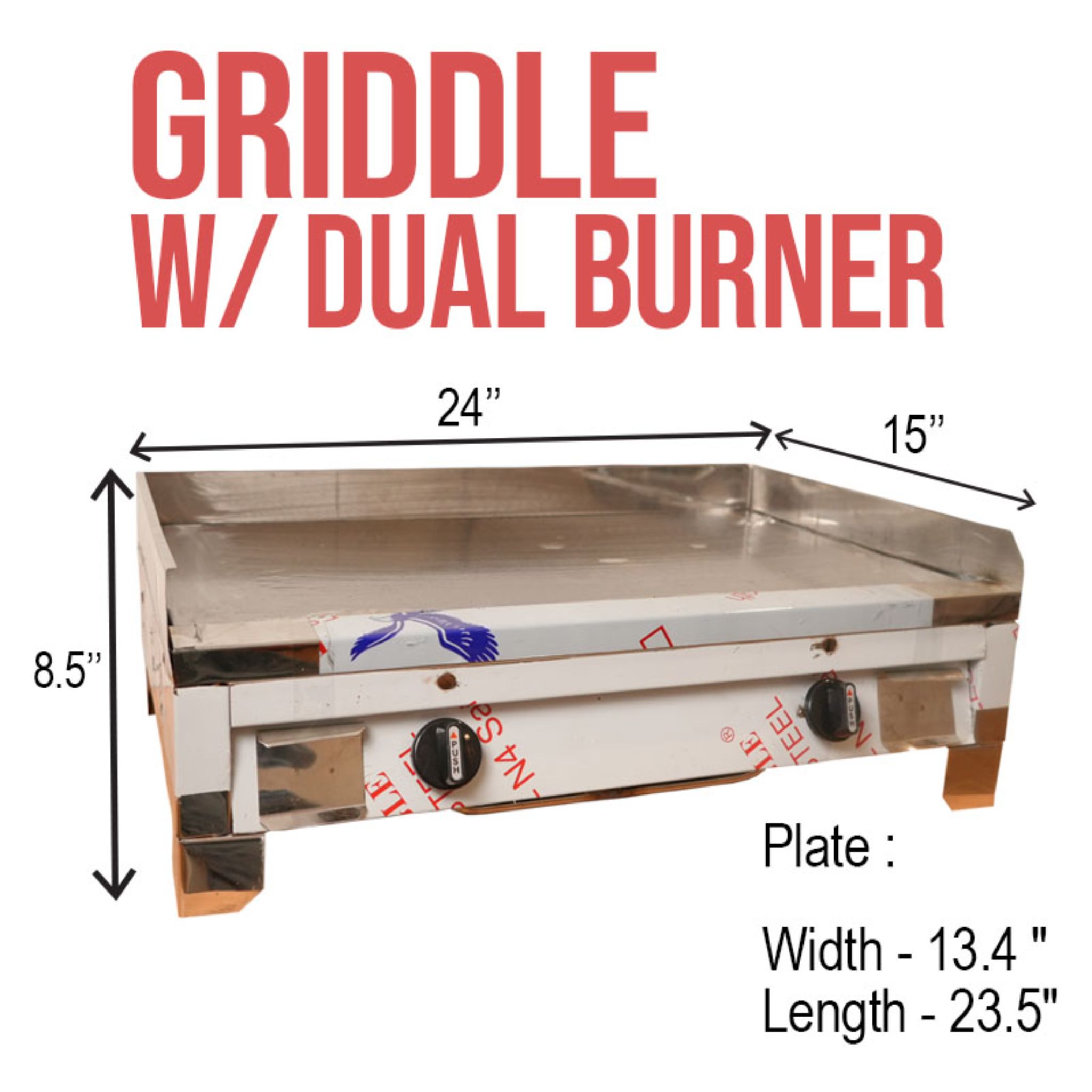Griddle  w/ Dual Burner 15" X 24" Unit